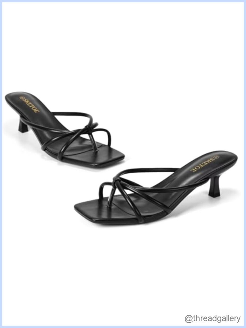 Kitten Heels Strappy Flip Flop Heeled Sandals Square Open Toe Faux Leather